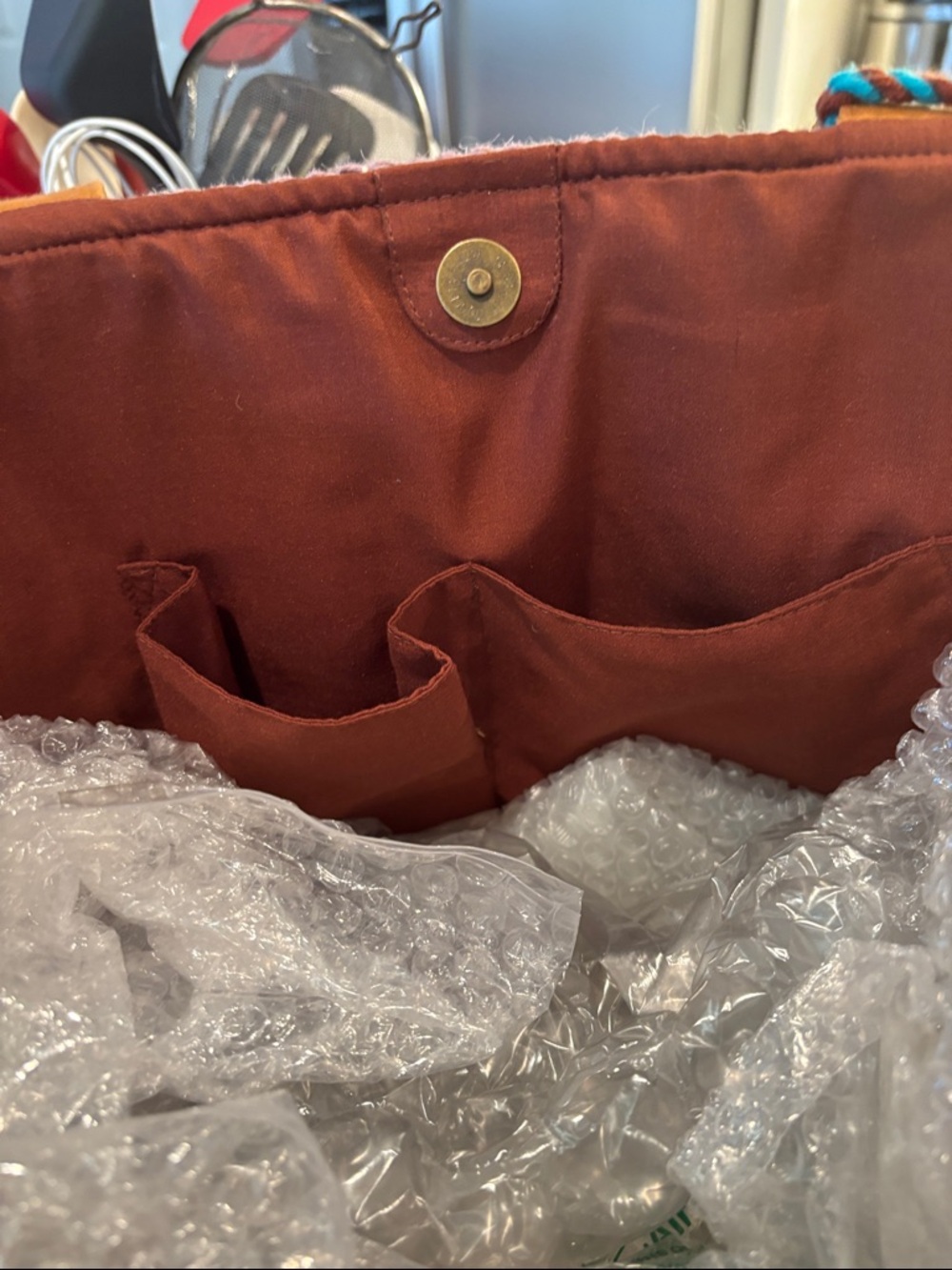 Boho Southwestern Red and Brown Woven Tote with huge fun tassel - Picture 5 of 5